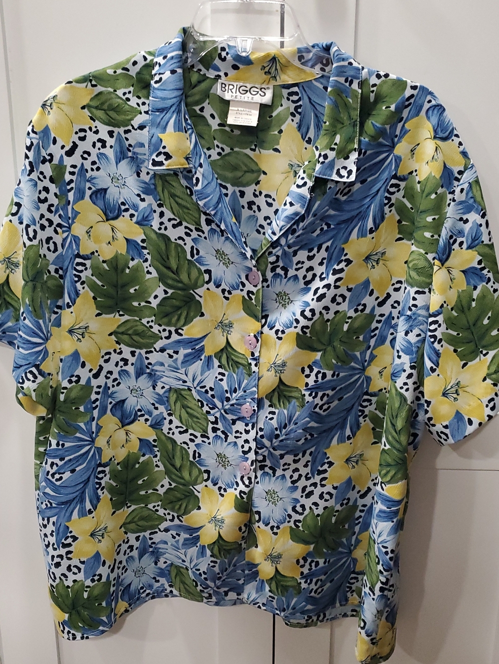 Briggs New York Floral Button-Up Shirt - Yellow & Blue Tropical Print